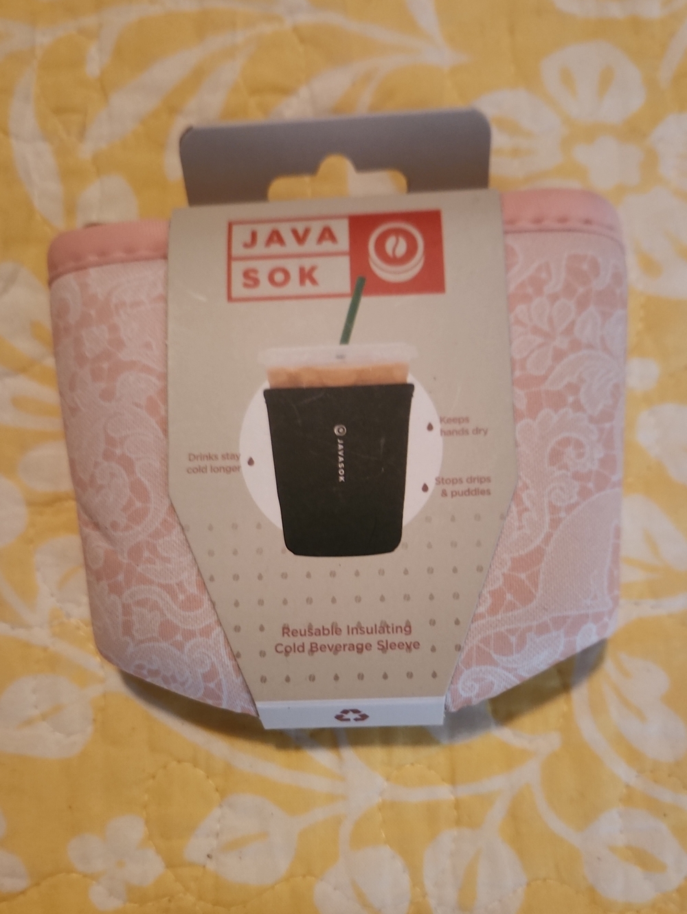 JavaSok Pink Dainty Cat Reusable Insulating Cold Beverage Sleeve